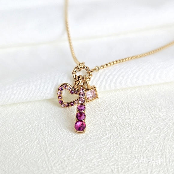 Gold Tone Dainty Twist Ring Pendant Pink Stone Charm Necklace - Picture 6 of 9